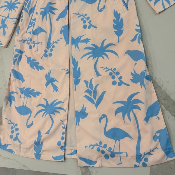 Lulus Tropical Flamingo Tree Print Duster Robe Womens Small Blush Pink/Blue Chic - Picture 3 of 9